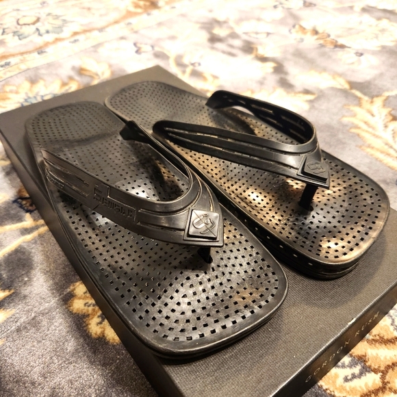 Sensi Black Sandals Square Toe Flip-Flops US 10 Italy - Picture 1 of 5